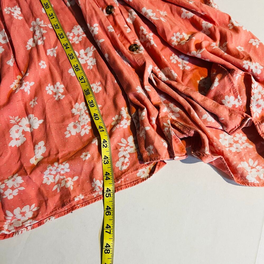 Peyton & Parker Floral Short Sleeve Button Front Midi Dress Size M Medium Coral - Picture 6 of 7